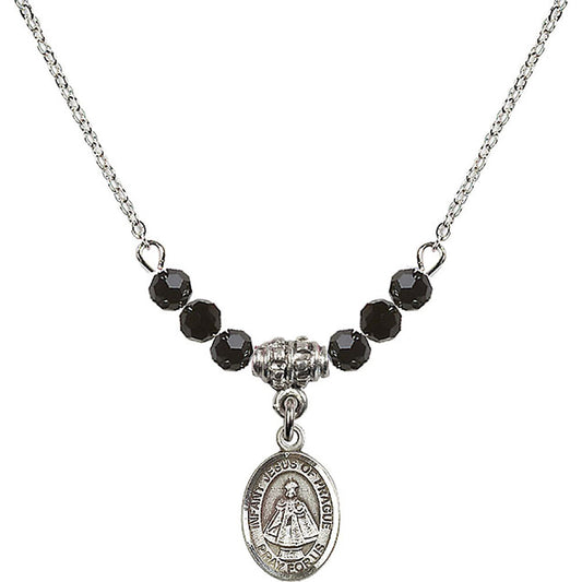 Sterling Silver Infant of Prague Birthstone Necklace with Jet Beads - 9207