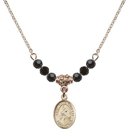 14kt Gold Filled Saint Maria Goretti Birthstone Necklace with Jet Beads - 9208