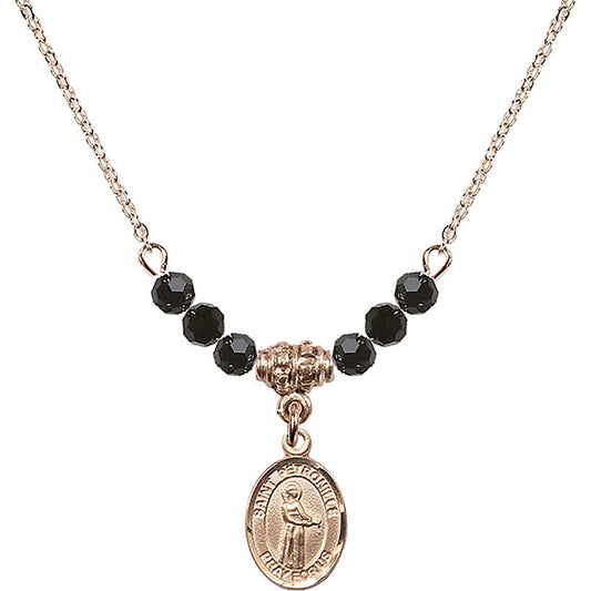14kt Gold Filled Saint Petronille Birthstone Necklace with Jet Beads - 9209