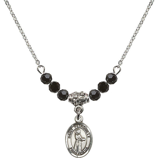 Sterling Silver Saint Petronille Birthstone Necklace with Jet Beads - 9209