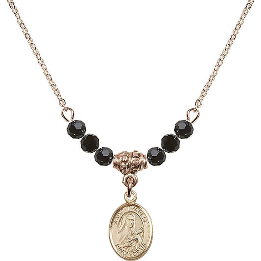 14kt Gold Filled Saint Therese of Lisieux Birthstone Necklace with Jet Beads - 9210