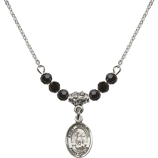 Sterling Silver Saint Germaine Cousin Birthstone Necklace with Jet Beads - 9211