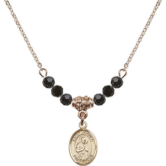 14kt Gold Filled Saint Isaac Jogues Birthstone Necklace with Jet Beads - 9212