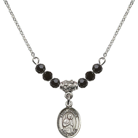 Sterling Silver Saint Isaac Jogues Birthstone Necklace with Jet Beads - 9212