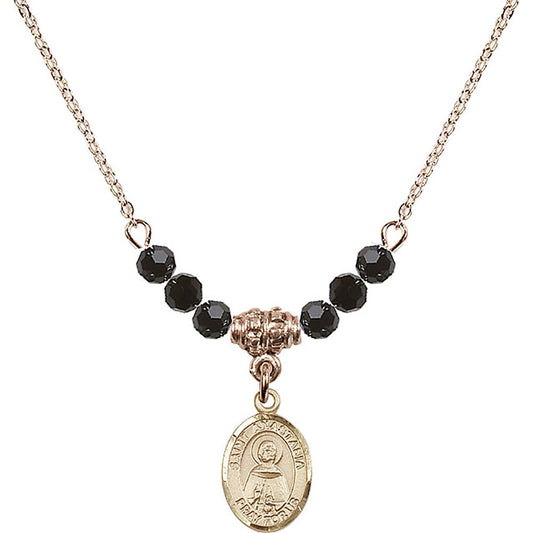 14kt Gold Filled Saint Anastasia Birthstone Necklace with Jet Beads - 9213