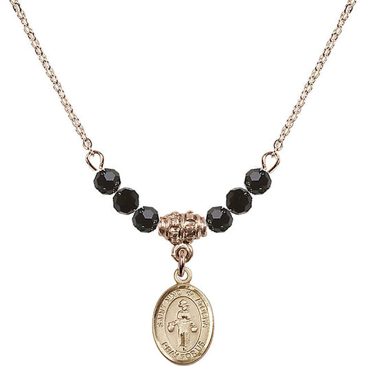 14kt Gold Filled Saint Nino de Atocha Birthstone Necklace with Jet Beads - 9214