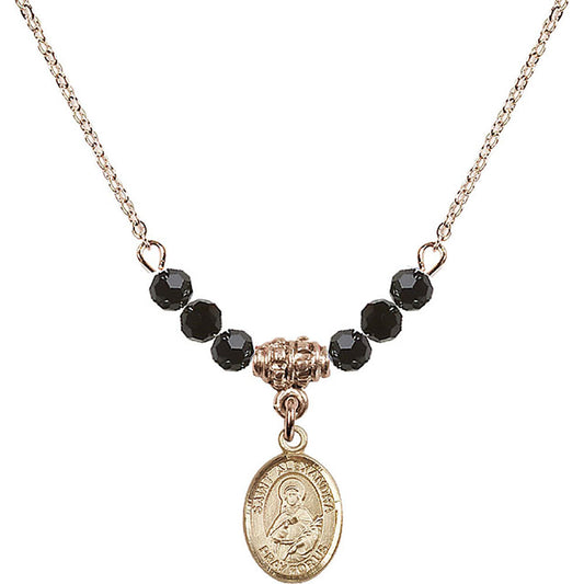 14kt Gold Filled Saint Alexandra Birthstone Necklace with Jet Beads - 9215