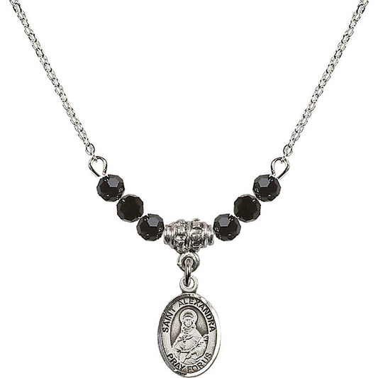 Sterling Silver Saint Alexandra Birthstone Necklace with Jet Beads - 9215