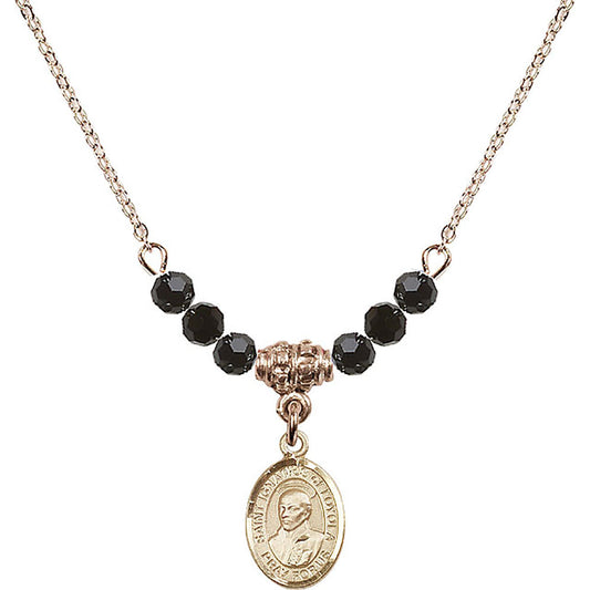 14kt Gold Filled Saint Ignatius of Loyola Birthstone Necklace with Jet Beads - 9217