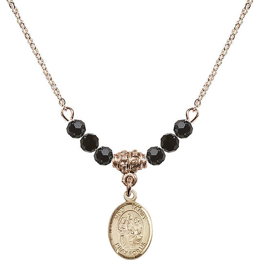 14kt Gold Filled Holy Family Birthstone Necklace with Jet Beads - 9218