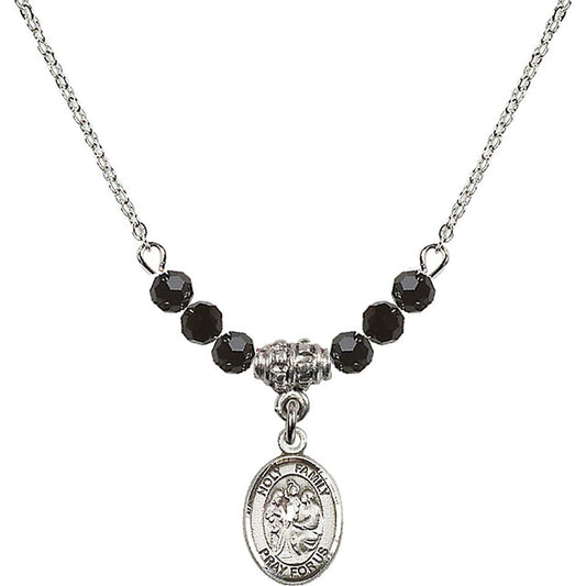 Sterling Silver Holy Family Birthstone Necklace with Jet Beads - 9218