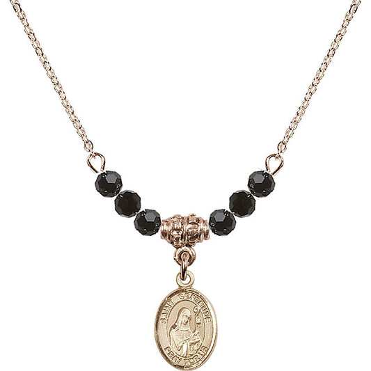 14kt Gold Filled Saint Gertrude of Nivelles Birthstone Necklace with Jet Beads - 9219