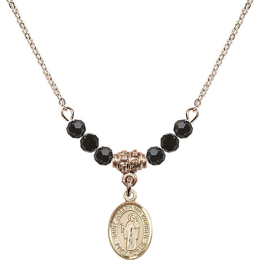 14kt Gold Filled Saint Joseph the Worker Birthstone Necklace with Jet Beads - 9220