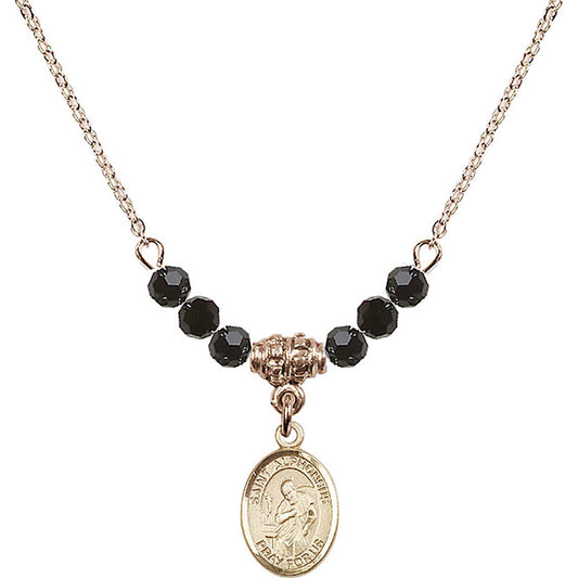 14kt Gold Filled Saint Alphonsus Birthstone Necklace with Jet Beads - 9221