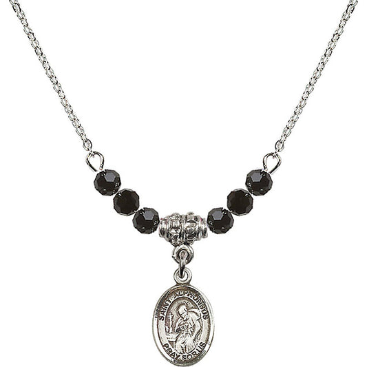 Sterling Silver Saint Alphonsus Birthstone Necklace with Jet Beads - 9221
