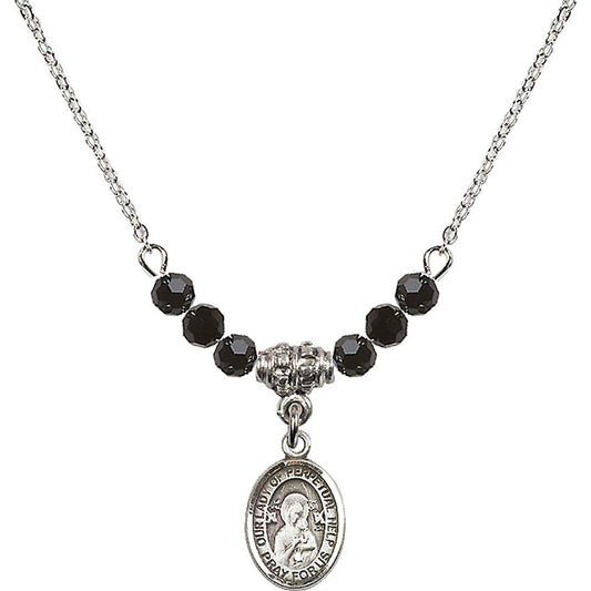 Sterling Silver Our Lady of Perpetual Help Birthstone Necklace with Jet Beads - 9222