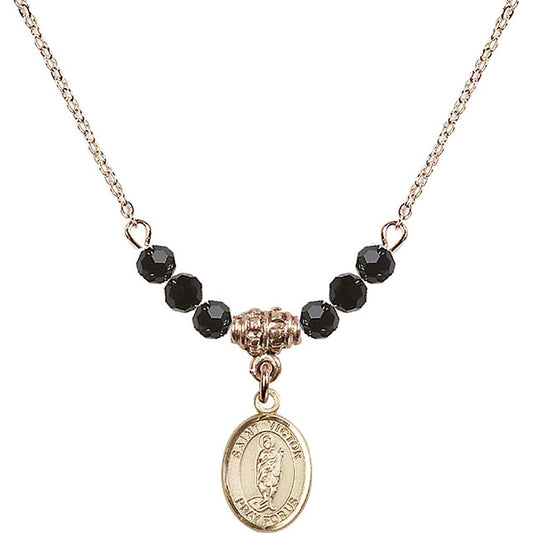 14kt Gold Filled Saint Victor of Marseilles Birthstone Necklace with Jet Beads - 9223