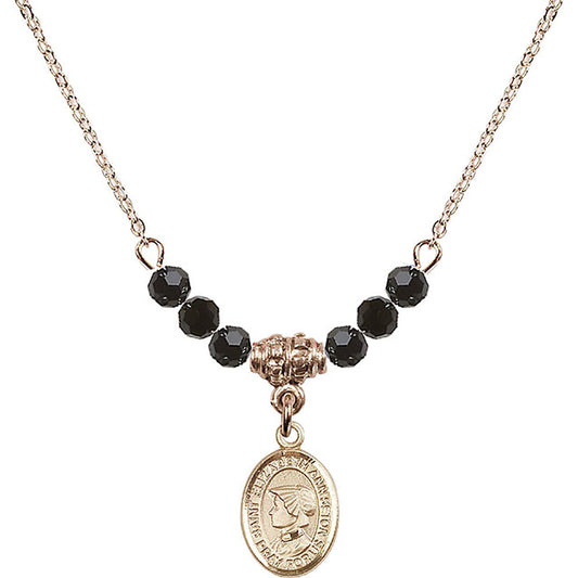 14kt Gold Filled Saint Elizabeth Ann Seton Birthstone Necklace with Jet Beads - 9224
