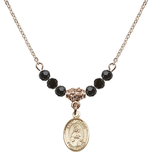 14kt Gold Filled Saint Lillian Birthstone Necklace with Jet Beads - 9226