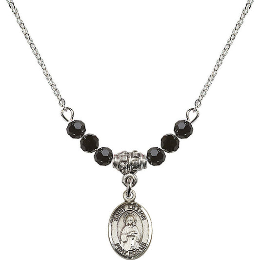 Sterling Silver Saint Lillian Birthstone Necklace with Jet Beads - 9226