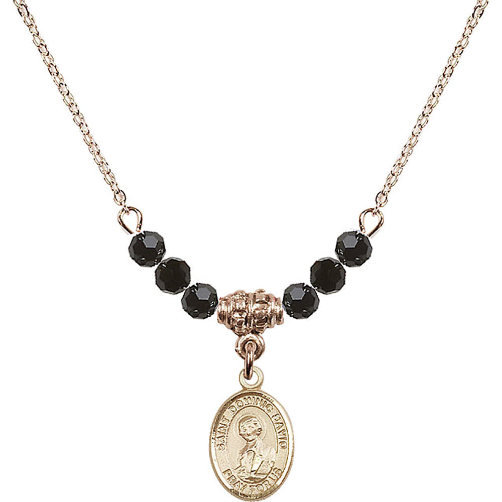 14kt Gold Filled Saint Dominic Savio Birthstone Necklace with Jet Beads - 9227