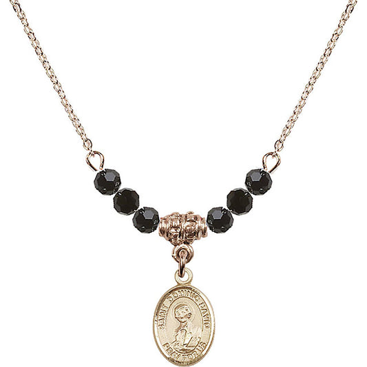 14kt Gold Filled Saint Dominic Savio Birthstone Necklace with Jet Beads - 9227