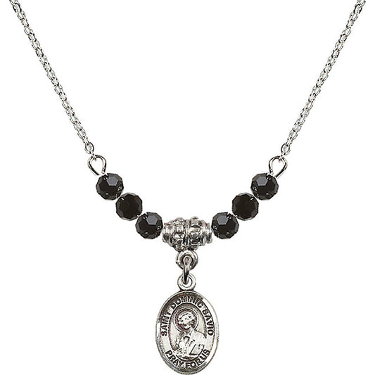 Sterling Silver Saint Dominic Savio Birthstone Necklace with Jet Beads - 9227