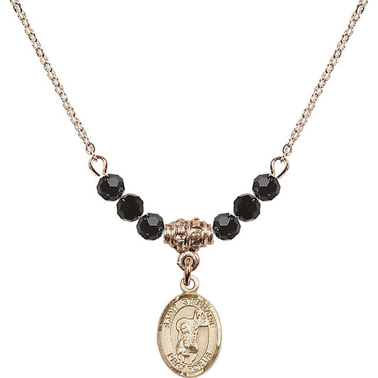14kt Gold Filled Saint Stephanie Birthstone Necklace with Jet Beads - 9228