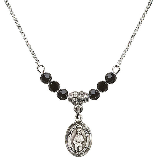 Sterling Silver Our Lady of Hope Birthstone Necklace with Jet Beads - 9230