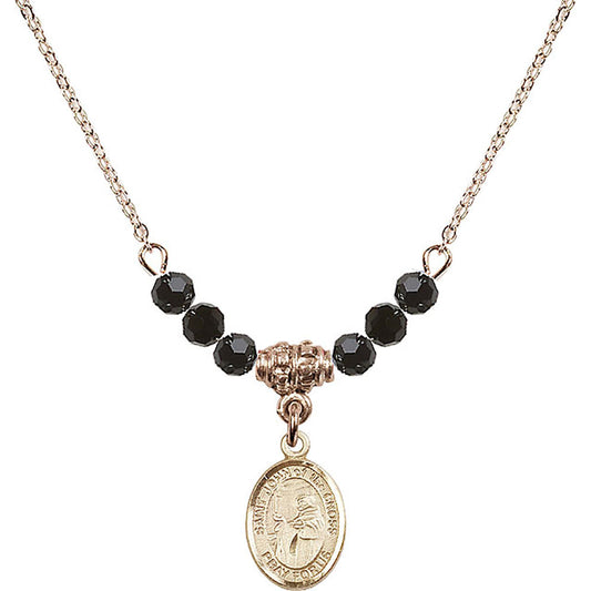 14kt Gold Filled Saint John of the Cross Birthstone Necklace with Jet Beads - 9231