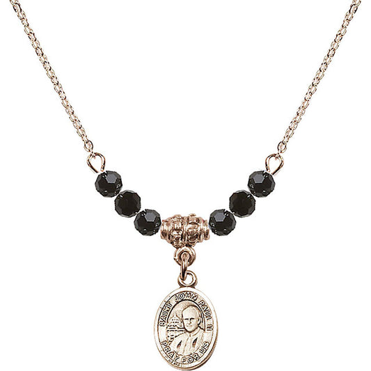14kt Gold Filled Saint John Paul II Birthstone Necklace with Jet Beads - 9234
