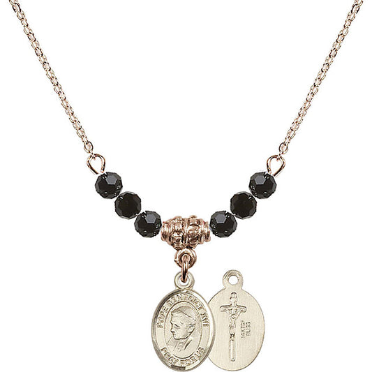 14kt Gold Filled Pope Emeritace Benedict XVI Birthstone Necklace with Jet Beads - 9235