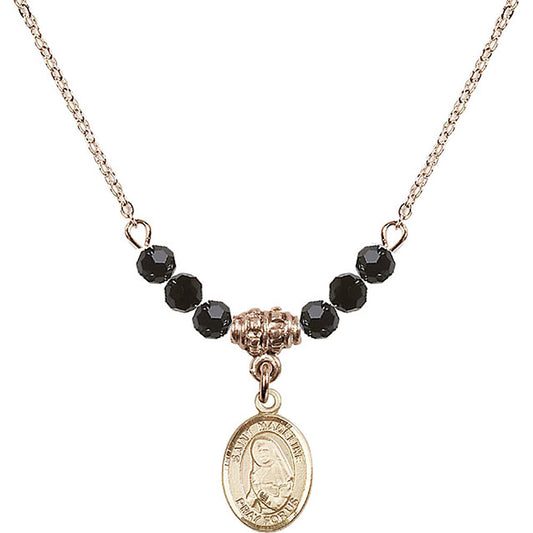 14kt Gold Filled Saint Madeline Sophie Barat Birthstone Necklace with Jet Beads - 9236