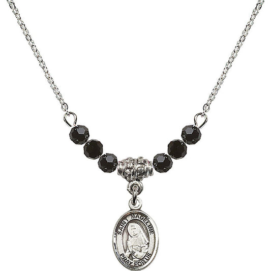 Sterling Silver Saint Madeline Sophie Barat Birthstone Necklace with Jet Beads - 9236