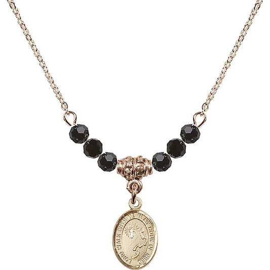 14kt Gold Filled Footprints / Cross Birthstone Necklace with Jet Beads - 9237