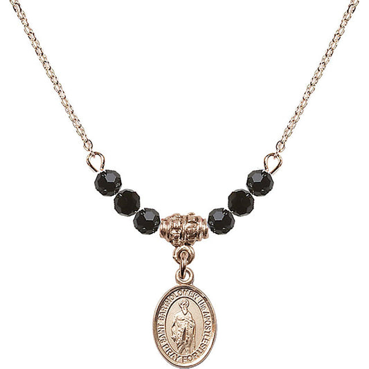 14kt Gold Filled Saint Bartholomew the Apostle Birthstone Necklace with Jet Beads - 9238