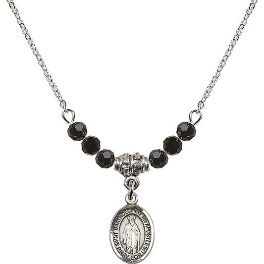 Sterling Silver Saint Bartholomew the Apostle Birthstone Necklace with Jet Beads - 9238