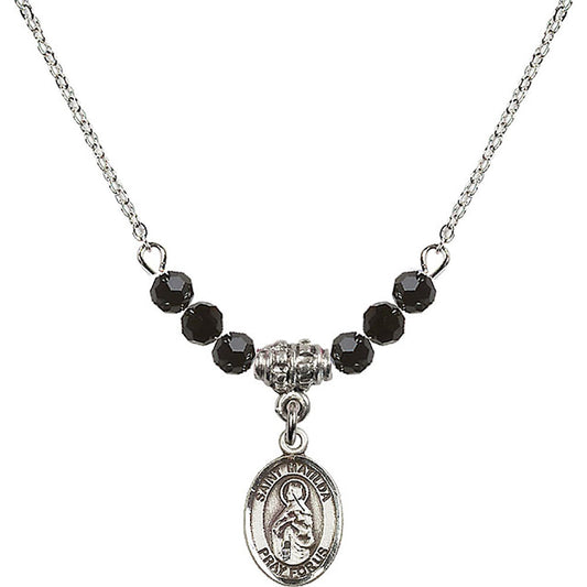Sterling Silver Saint Matilda Birthstone Necklace with Jet Beads - 9239