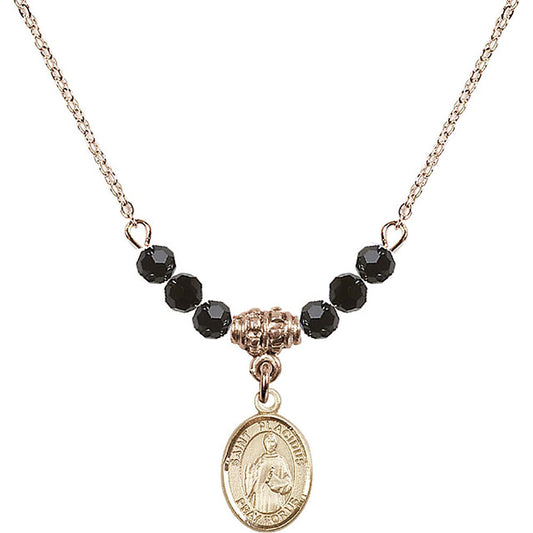 14kt Gold Filled Saint Placidus Birthstone Necklace with Jet Beads - 9240