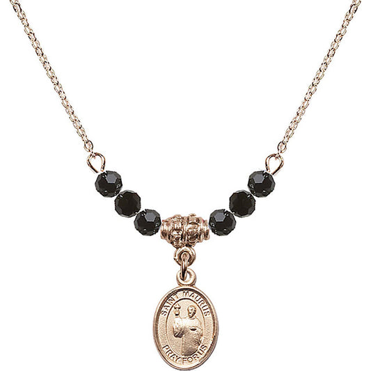 14kt Gold Filled Saint Maurus Birthstone Necklace with Jet Beads - 9241