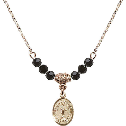 14kt Gold Filled Our Lady of All Nations Birthstone Necklace with Jet Beads - 9242