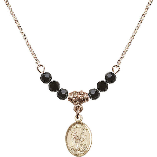 14kt Gold Filled Saint Zita Birthstone Necklace with Jet Beads - 9244