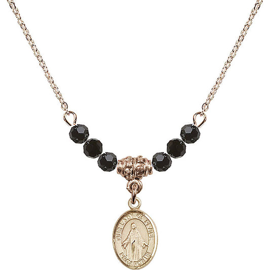 14kt Gold Filled Our Lady of Peace Birthstone Necklace with Jet Beads - 9245