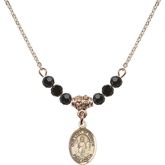 14kt Gold Filled Our Lady of Knock Birthstone Necklace with Jet Beads - 9246