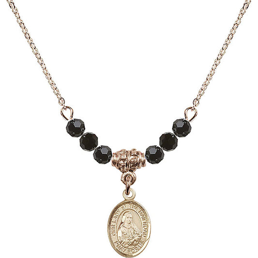14kt Gold Filled Our Lady of the Railroad Birthstone Necklace with Jet Beads - 9247