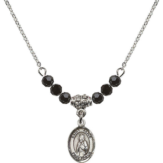 Sterling Silver Saint Alice Birthstone Necklace with Jet Beads - 9248