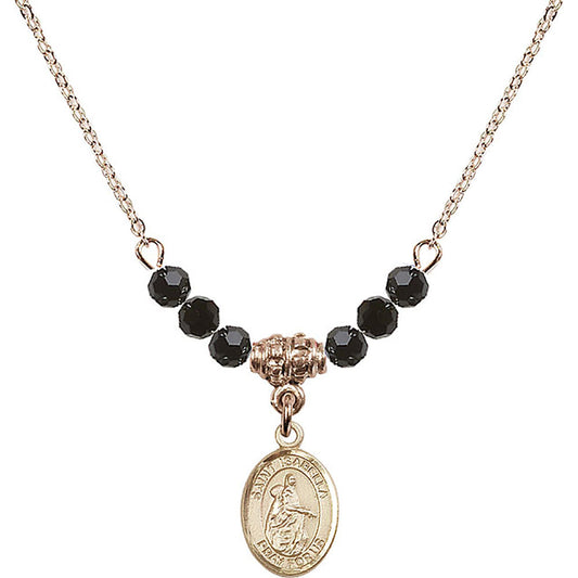 14kt Gold Filled Saint Isabella of Portugal Birthstone Necklace with Jet Beads - 9250