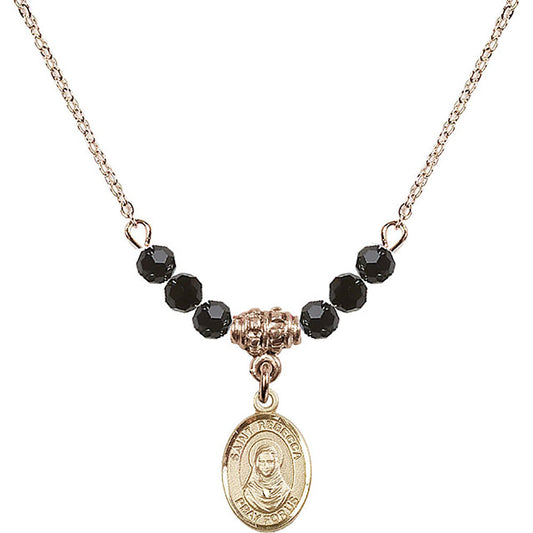 14kt Gold Filled Saint Rebecca Birthstone Necklace with Jet Beads - 9252