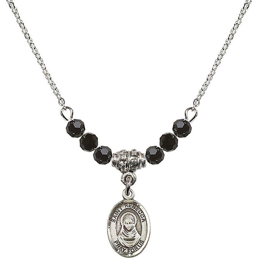 Sterling Silver Saint Rebecca Birthstone Necklace with Jet Beads - 9252