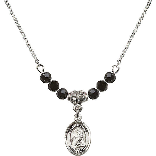 Sterling Silver Saint Victoria Birthstone Necklace with Jet Beads - 9253